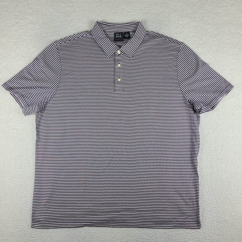 Jos A Bank Polo Shirt Mens 2XL XXL Blue Purple Striped Traveler Performance